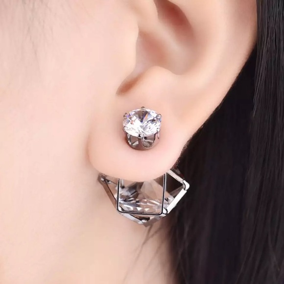 ⚜️[𝟯/$𝟮𝟴]⚜️CZ 925 Silver Geometric Earrings NEW - Picture 3 of 10